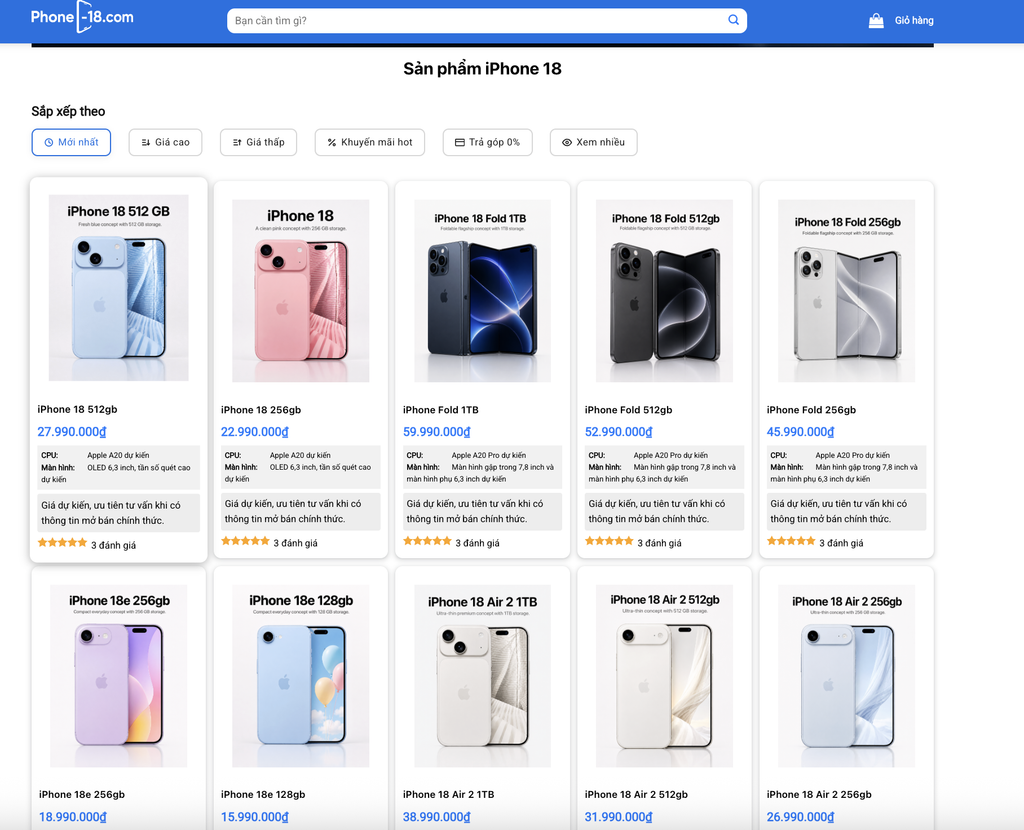 Trang tổng hợp sản phẩm iPhone 18